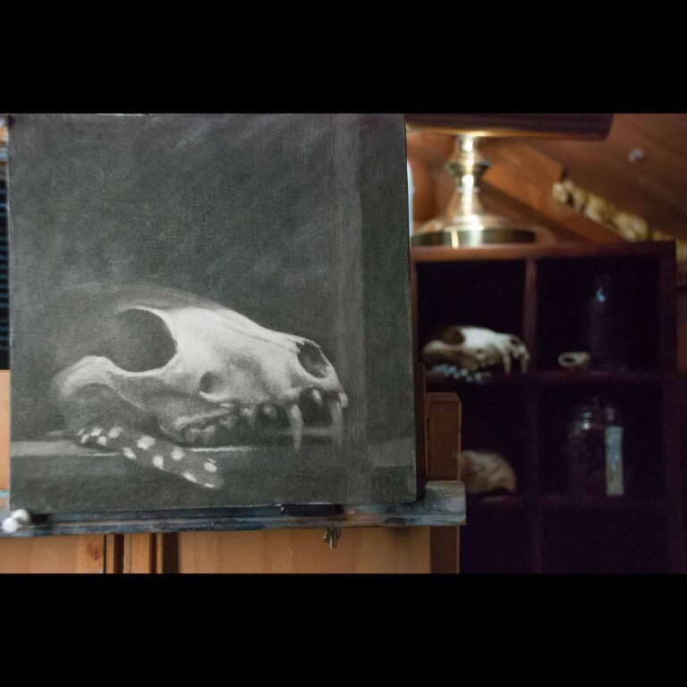 rustic still life oil painting initial drawing