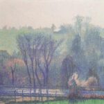 sunlit landscape pastel drawing