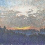 Winter sunset pastel landscape drawing