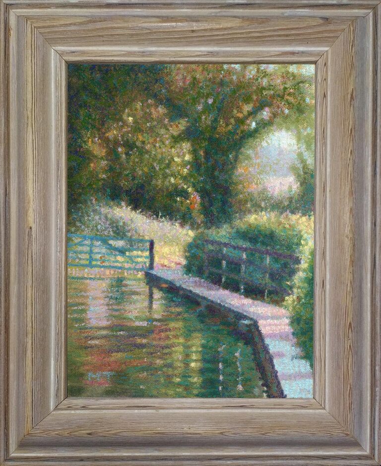 Chalk stream crossing oil painting